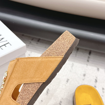 LOEWE 26S FLAT SANDALS IN GOLD YELLOW LOGO GOLD HARDWARE