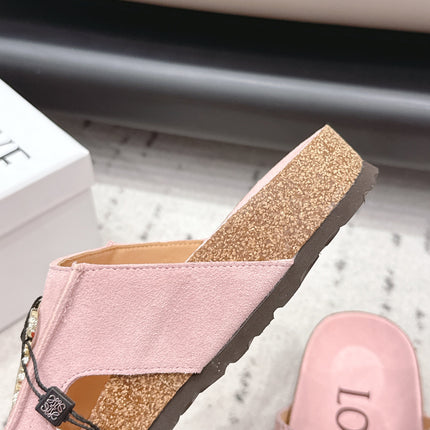 LOEWE 26S FLAT SANDALS IN PINK LOGO GOLD HARDWARE