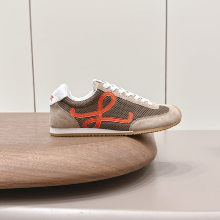 LOEWE 26S BALLET RUNNER 2.0 IN LIGHT BROWN SUEDE AND DARK BROWN MESH
