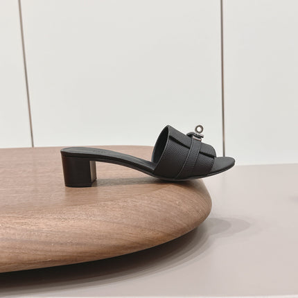 HM 26S KELLY HEEL SANDAL 50MM IN BLACK EPSOM CALFSKIN SILVER HARDWARE