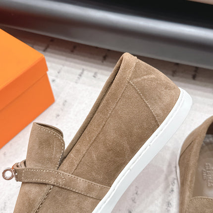 HM 26S KELLY PARIS LOAFERS IN BROWN SUEDE SILVER HARDWARE