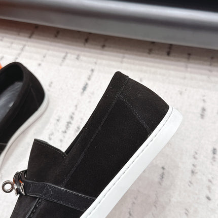 HM 26S KELLY PARIS LOAFERS IN BLACK SUEDE SILVER HARDWARE