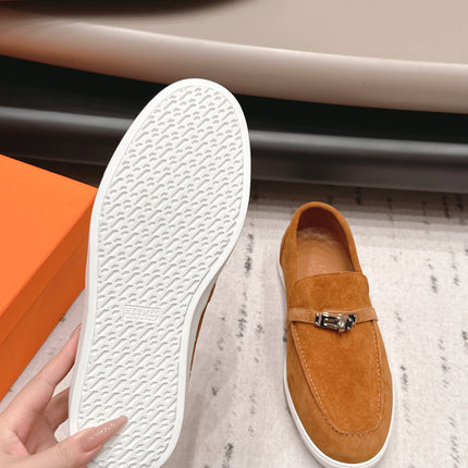 HM 26S KELLY PARIS LOAFERS IN ORANGE SUEDE SILVER HARDWARE