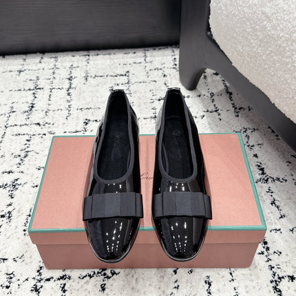 LP 26S BOW BALLET FLATS IN BLACK GLOSSY CALFSKIN