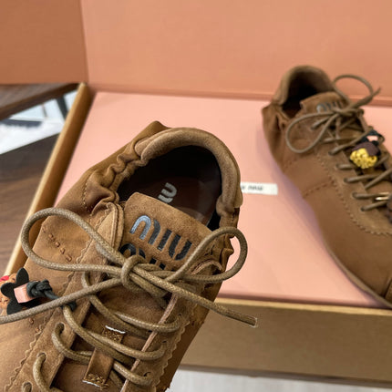 MIUMIU 26S SNEAKERS IN DARK BROWN PLUME SATIN