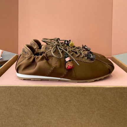MIUMIU 26S SNEAKERS IN DARK BROWN PLUME SATIN