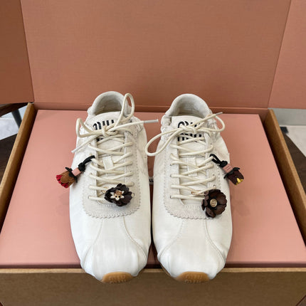 MIUMIU 26S SNEAKERS IN IVORY WHITE PLUME SATIN