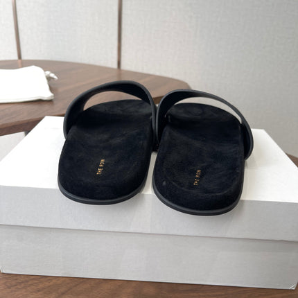THE ROW 26S SLIDE SANDALS IN BLACK SUEDE