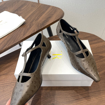 THE ROW 26S POINTED TOE T STRAP PUMPS 35MM IN BROWN CALFSKIN