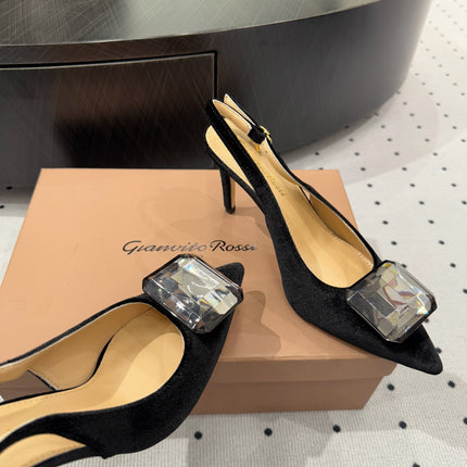 GIANVITO ROSSI 26S HIGH-HEEL SLINGBACKS 85 MM IN BLACK VELVET