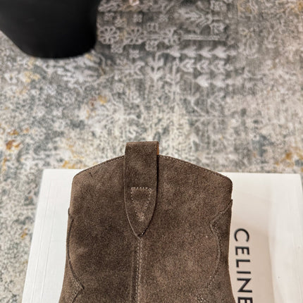 CELINE 26S ANKLE BOOTS 55 MM IN GRAYISH BROWN SUEDE