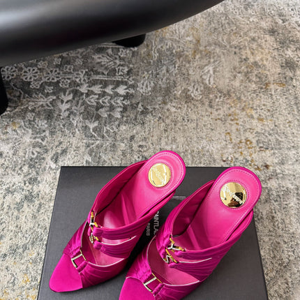 YSL 26S HEELED SANDALS 100 MM IN DARK PINK FABRIC