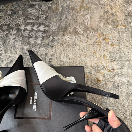YSL 26S HEELED SLINGBACKS 100 MM IN BLACK AND WHITE SILK