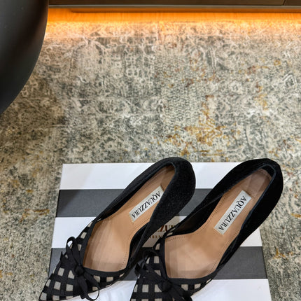 AQUAZZURA 26S BELGRAVIA PUMPS 105 MM IN BLACK VELVET WITH BOW