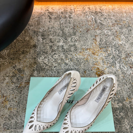 AQUAZZURA 26S HIGH HEELS 110 MM IN WHITE CALFSKIN