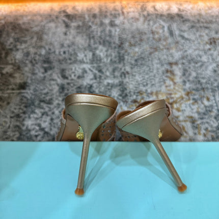 AQUAZZURA 26S HIGH-HEEL SANDALS 105 MM IN LIGHT GOLD CALFSKIN AND MESH