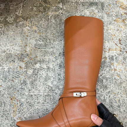 HM 26S KNEE-HIGH BOOTS 35 MM IN COGNAC BROWN CALFSKIN