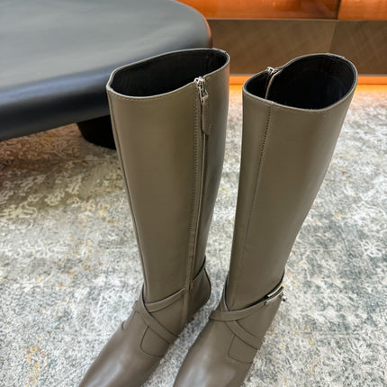 HM 26S KNEE-HIGH BOOTS 35 MM IN KHAKI GREY CALFSKIN