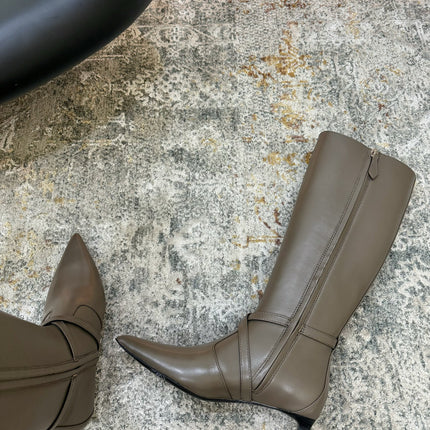 HM 26S KNEE-HIGH BOOTS 35 MM IN KHAKI GREY CALFSKIN