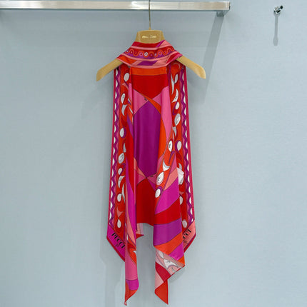 PUCCI 26S SCARF TOP IN PINK AND RED PRINTED SILK