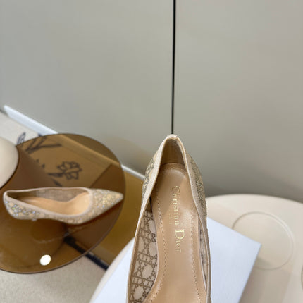 POINTED TOE HEELS 55MM IN NUDE MESH WITH RHINESTONES