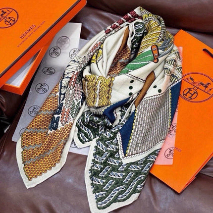HERMES 26S SCARF 135 IN SILK AND CASHMERE 492304