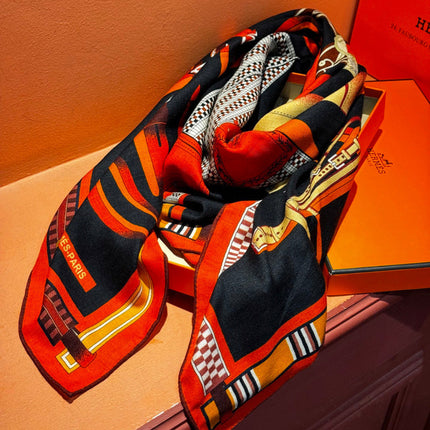 HERMES 26S SCARF 140 IN SILK AND CASHMERE 492439