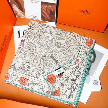HERMES 26S SCARF 135 IN SILK AND CASHMERE 492453