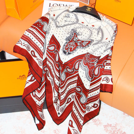 HERMES 26S SCARF 140 IN SILK AND CASHMERE 498483