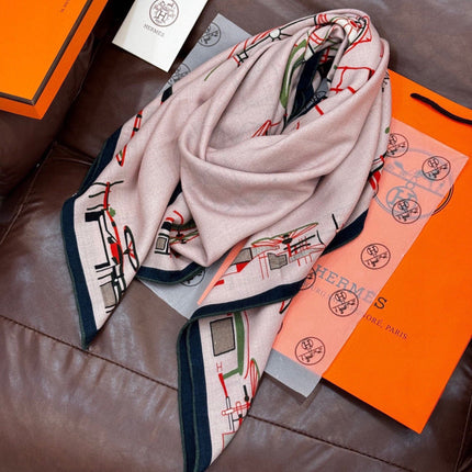 HERMES 26S SCARF 135 IN SILK AND CASHMERE 498490