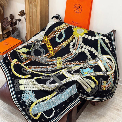 HERMES 26S SCARF 135 IN SILK AND CASHMERE 498492