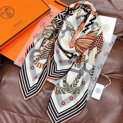 HERMES 26S SCARF 140 IN SILK AND CASHMERE 498494