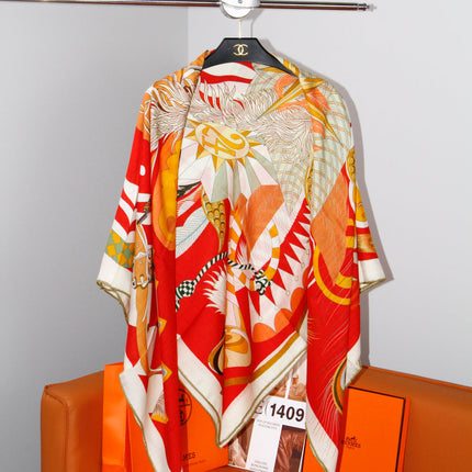 HERMES 26S SCARF 140 IN SILK AND CASHMERE 498505