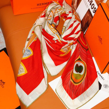 HERMES 26S SCARF 140 IN SILK AND CASHMERE 498505