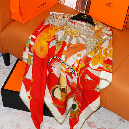 HERMES 26S SCARF 140 IN SILK AND CASHMERE 498505