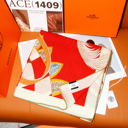 HERMES 26S SCARF 140 IN SILK AND CASHMERE 498505