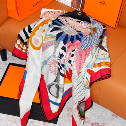 HERMES 26S SCARF 140 IN SILK AND CASHMERE 498507