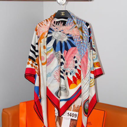 HERMES 26S SCARF 140 IN SILK AND CASHMERE 498507