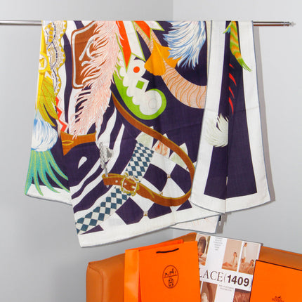 HERMES 26S SCARF 140 IN SILK AND CASHMERE 498508