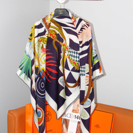 HERMES 26S SCARF 140 IN SILK AND CASHMERE 498508