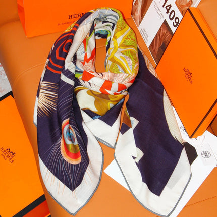 HERMES 26S SCARF 140 IN SILK AND CASHMERE 498508