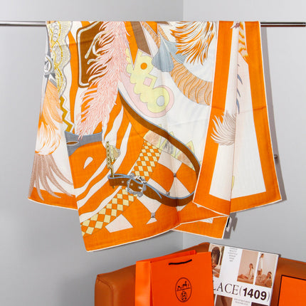 HERMES 26S SCARF 140 IN SILK AND CASHMERE 498509