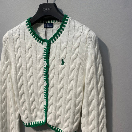 RALPH LAUREN 26S CONTRAST-TRIM CABLE-KNIT CARDIGAN 635
