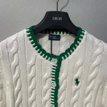 RALPH LAUREN 26S CONTRAST-TRIM CABLE-KNIT CARDIGAN 635