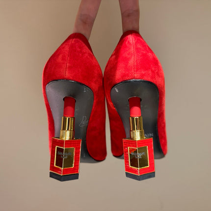 BALMAIN 26S HIGH HEELS 100 MM IN RED SUEDE