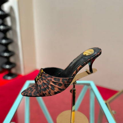 YSL 26S BABYLONE POINTED TOE HIGH HEELS 60 MM IN LEOPARD PRINT DENIM