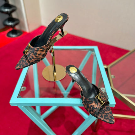 YSL 26S BABYLONE POINTED TOE HIGH HEELS 60 MM IN LEOPARD PRINT DENIM