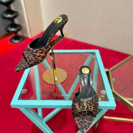 YSL 26S BABYLONE POINTED TOE HIGH HEELS 60 MM IN LEOPARD PRINT DENIM