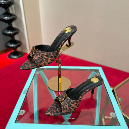 YSL 26S BABYLONE POINTED TOE HIGH HEELS 60 MM IN LEOPARD PRINT DENIM