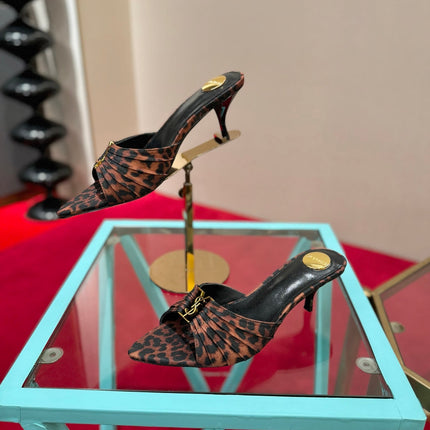 YSL 26S BABYLONE POINTED TOE HIGH HEELS 60 MM IN LEOPARD PRINT DENIM